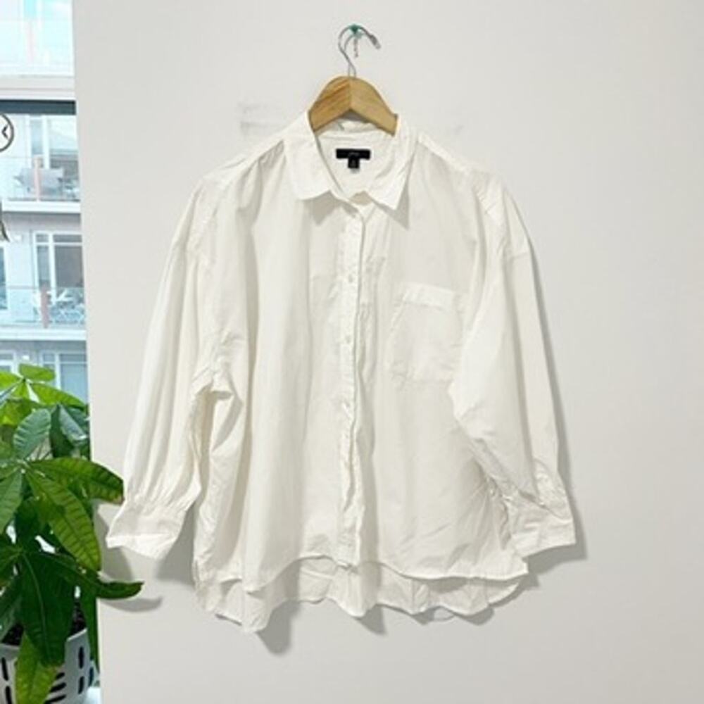 J. Crew White Button Up Poplin Long Sleeve Top Size XL